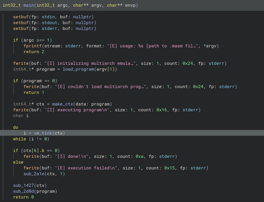 Screenshot of decompilation of main function