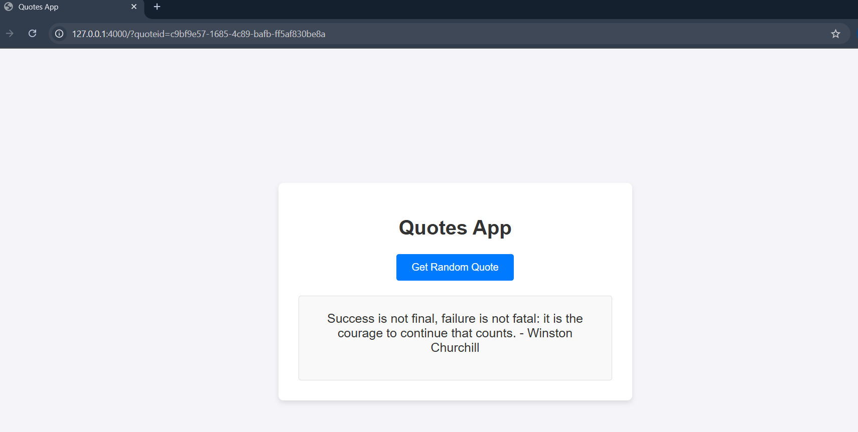 Normal working of the app. Random quote is displayed corresponding to the quoteid param in the url.